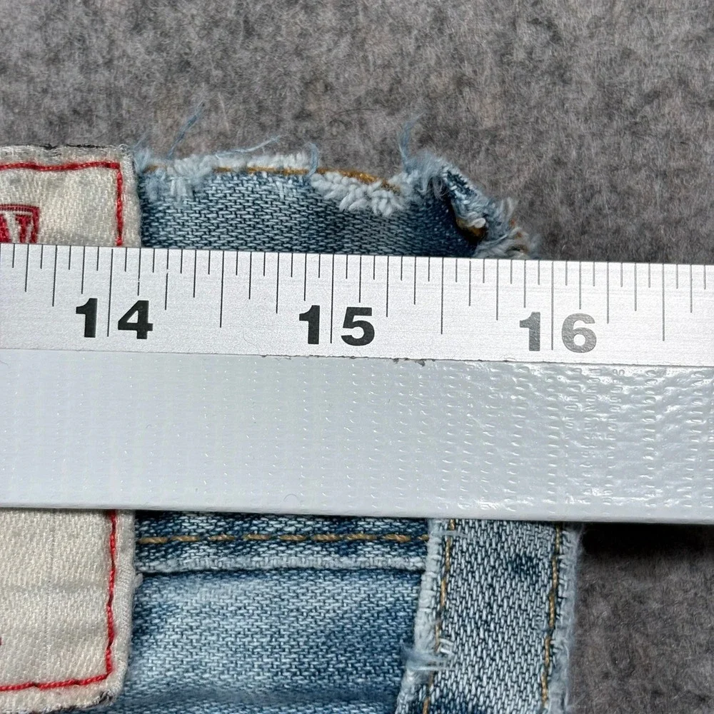 True Religion World Tour Straight Flap Jeans Mens 30 Light Wash Distressed Y2K
